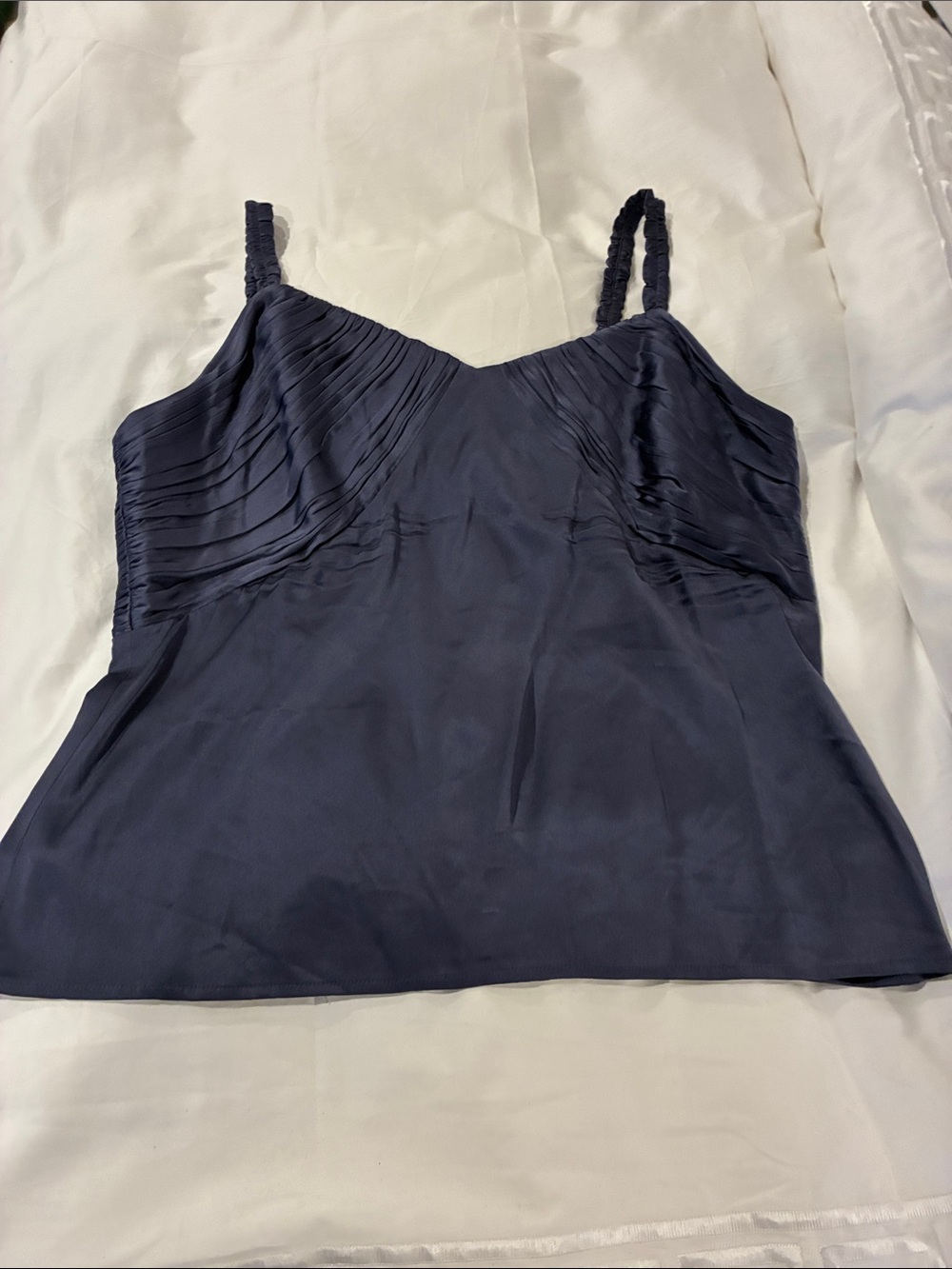Club Monaco Blue-Grey Pleated Silk V-Neck Camisole